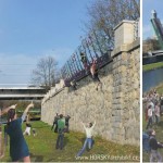 Lezecká stěna na nábřeží v centru Ostravy