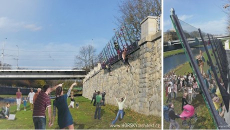 Lezecká stěna na nábřeží v centru Ostravy